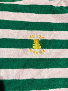 Green & White Striped Tee with Yellow Teddy Embroidery